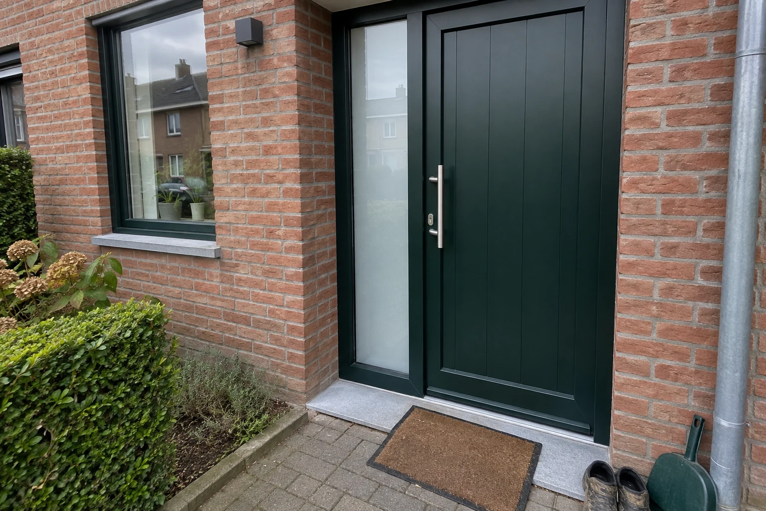 Groene PVC voordeur met matglazen zijlicht in Aarschot